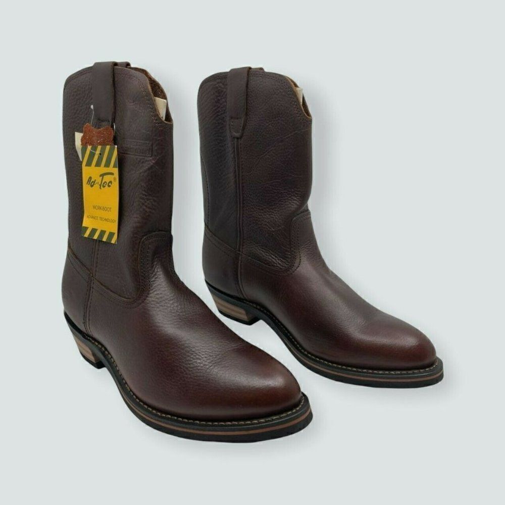 Ad-Tec Western Work Boots Mens 11.5 Brown New Leather Pull On 1552